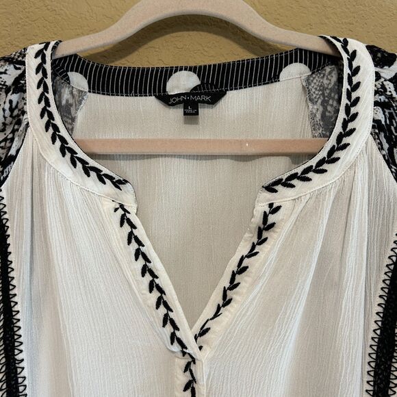 John Mark Embroidered Top Women Large Multicolor Geometric Snake Skin Print Art - Picture 4 of 7